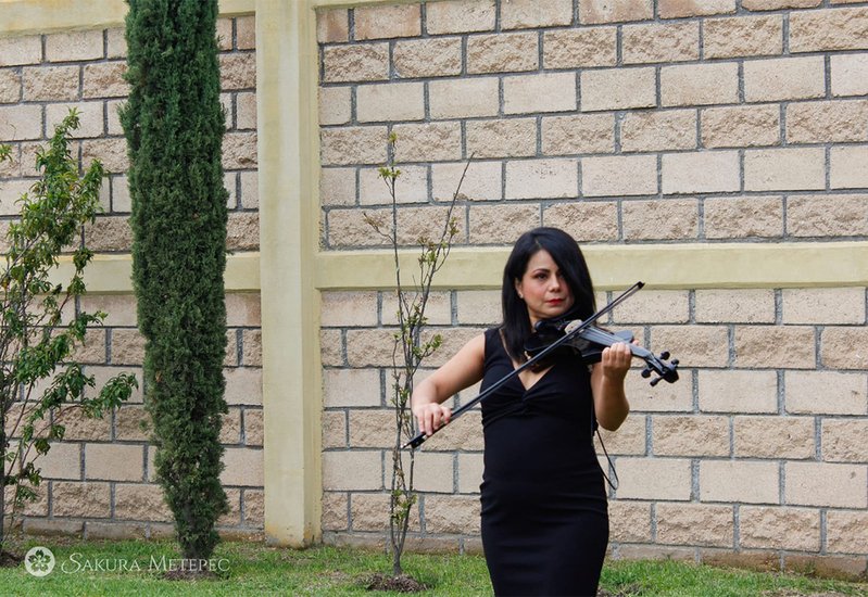 Violinista amenizando la ceremonia de boda al aire libre en Sakura Metepec